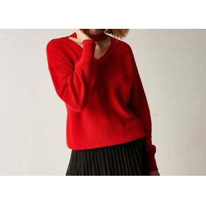 China Hollow V Neck Choker Womens Knit Pullover Sweater Red Acrylic Wool Red Jumper on sale