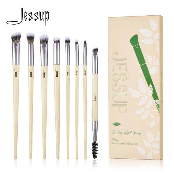 Jessup 8pcs Premium Synthetic Angled Concealer Blending Eyeshadow Duo Eyebrow