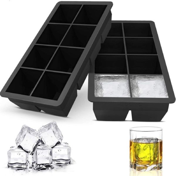 Stocked 4 6 8 Cavity Silicone Ice Tray Mold with Lid Large Square Shape Ice Cube
