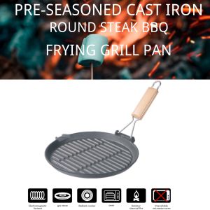 27cm Cast Iron Grill Griddle 10inch With Folding Handle ISO9001