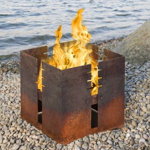 Pre Rusted Square Corten Steel Fire Pit And Grill Charcoal Burning