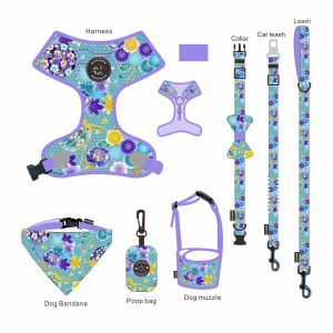 Neoprene Collar Leash Harness Set Moisture Resistant Reversible Dog Harness