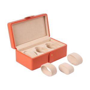 3 Slots Watch Storage Box Leather Orange Color With Velvet Lining