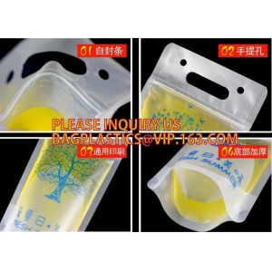 Beverage Pouch with Plastic Straw Hand-held Clear Zipper Stand Up Juice Drink