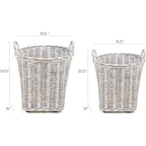 Hand-Woven Rattan Nesting Wicker Storage Baskets W/ Wheels And Handles, Seagrass