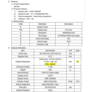 27 Inch 4K 3840x2160 AMOLED Display Module with EDP Interface for High-Contrast