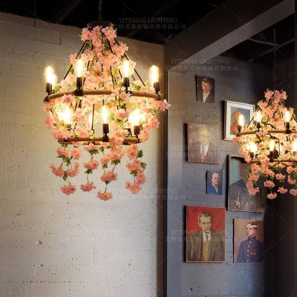 Large leaves chandelier green light fixture in foyer shopping mall bohemian