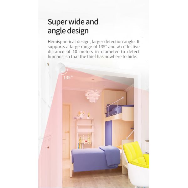 Zigbee PIR Motion Sensor with 135° Wide Angle, 1-Year Battery Life & Zigbee Connectivity for Smart Home Security