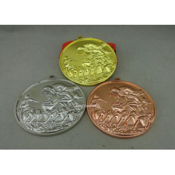 Quality Zinc Alloy Customized Ribbon Medals , 3D Sports Running Medals With Gold Plating wholesale