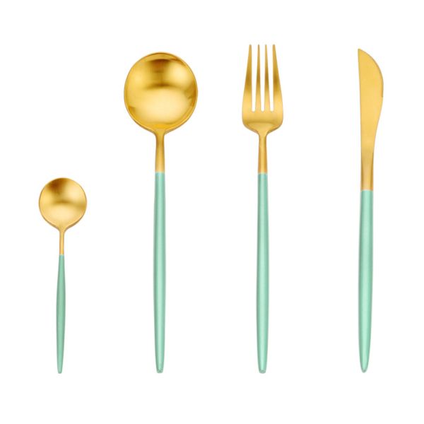 Elegant Stainless Steel Cutlery Flatware Set Dinnerware Knife Fork Spoon Colorful