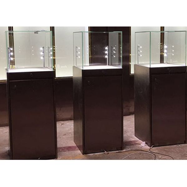 Simple Modern Custom Glass Display Cases Matte Black Painting Plinth Size