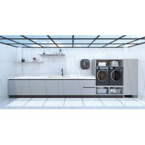 Fadior Elegant Metal Laundry Room Cabinet System With Long White Quartz Countertop