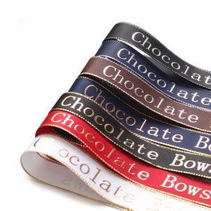 Gold Edges Brown Wire Sublimation Grosgrain Roll Print Ribbon