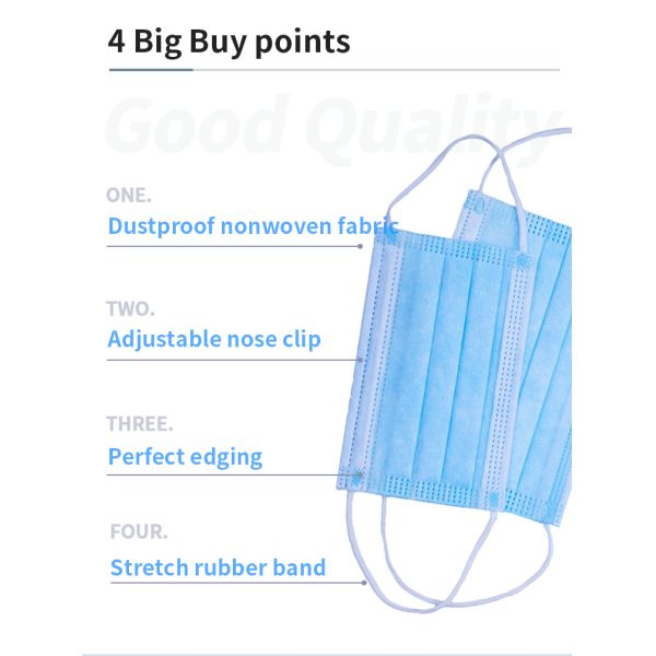 3 Ply Antibacterial Face Mask Disposable Earloop Non Woven Medical Mask