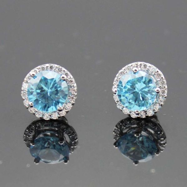 Sterling Silver 8mm Round Green Cubic Zirconia Earrings (JRE055)