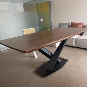 Industrial Fusion X Base Wood Dining Table