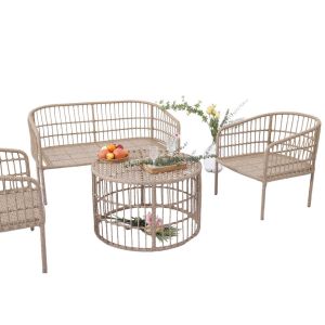 Outdoor Conversation Bistro Set, Courtyard Balcony Hollow Weaving Open Wicker