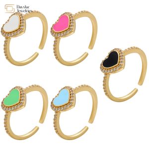 China Women Gold Plated Jewellery Enamel Heart Ring Diamond Zircon Adjustable on sale