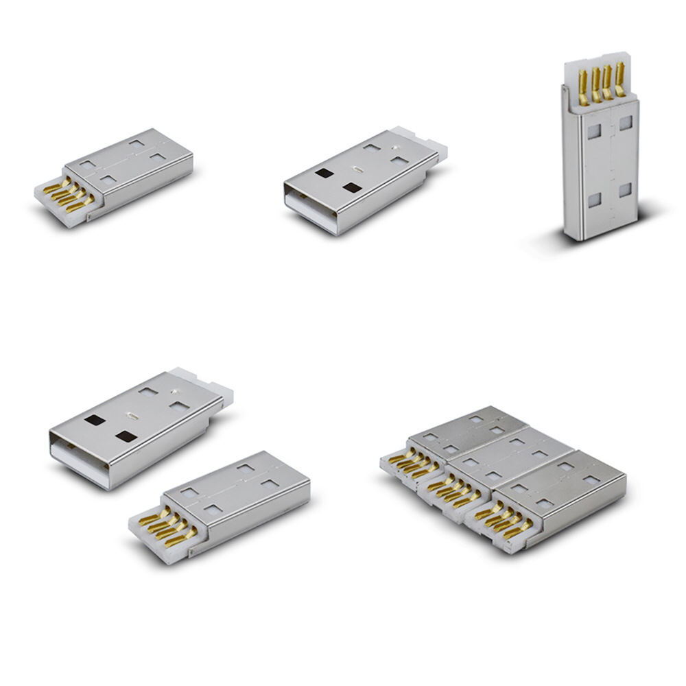 4 Pin Usb Type A Male Connector , Usb Male Solder Connector 27mm Long Body