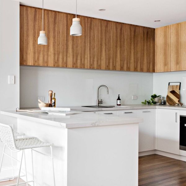 U Shape Luxury Melamine Kitchen Cabinet Set Matte Wood Grain Kitchen Cabinet