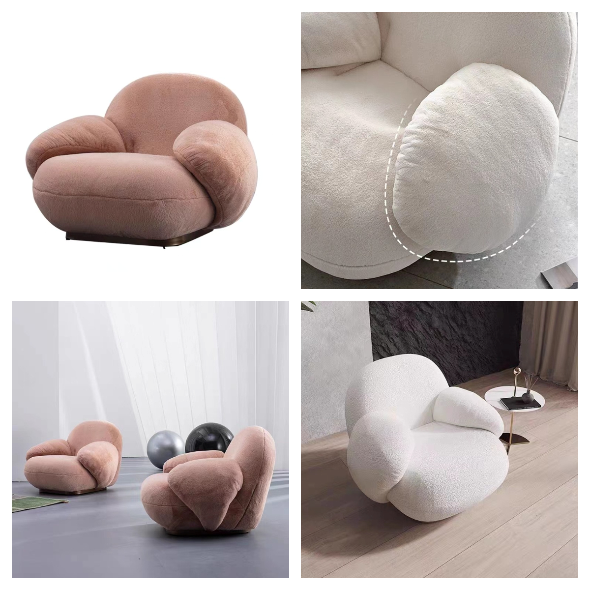 Fur Pumpkin Leisure Lazy Sofa Chair Unwind Flannel Fabric Stainless Steel Bottom