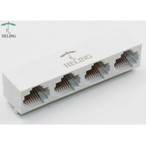 White Color RJ45 Modular Jack 1 x 4 Ports Right Angle Tab Up THT Mounting