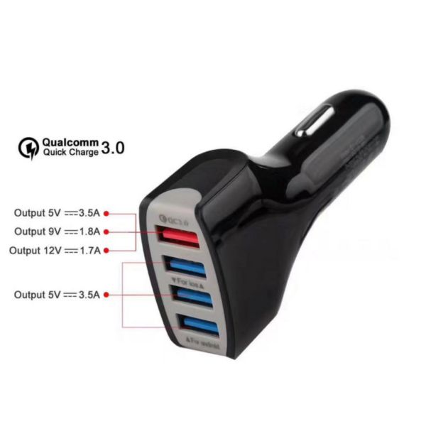 QC3.0 Port Car 4 USB Phone Charger Adapter Fast Charging Car Charger 40g