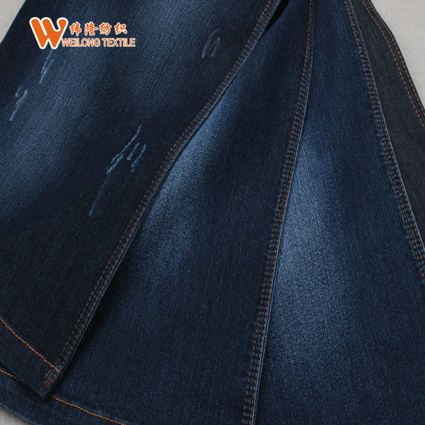Quality 77% C 21% P 2% S 9oz Black Blue Jeans Blend Cotton Polyester Denim Fabric wholesale