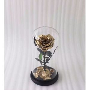Never fade gold dipped heart shape real preserved gold rose in glass