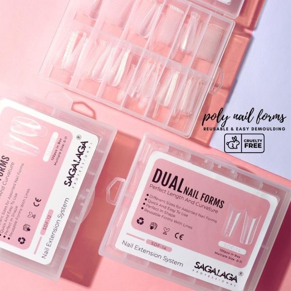 Quality 120PCS in Box Clear Full Cover Duet Dual Nail System Form for UV Gel Acrylic Nail Art Mold Artificial Nail Dual Forms Tips wholesale