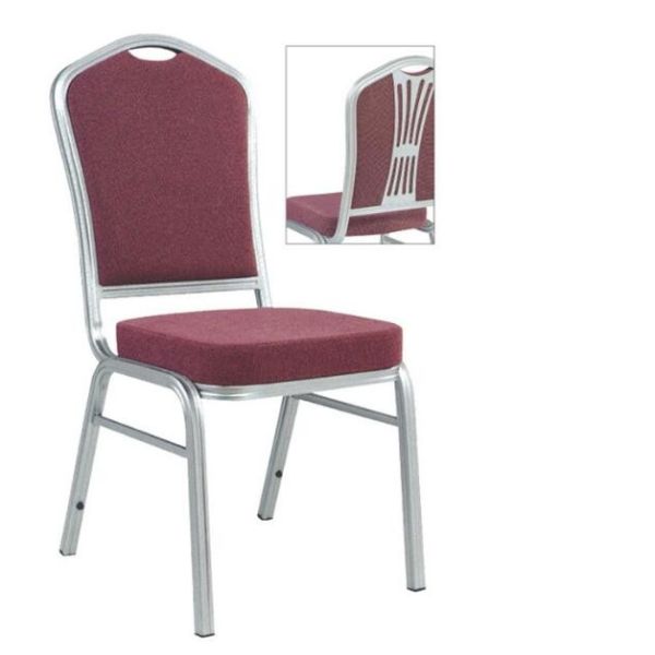 Quality stackable silver tube and purple fabric church chair with handle wholesale