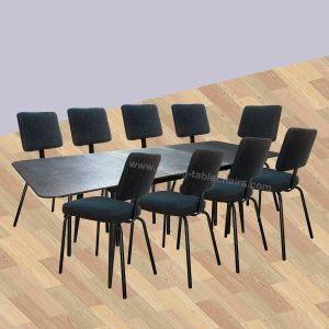 Tempered Glass Stone Look Dining Table Extension Type Grey Top Moka Leg