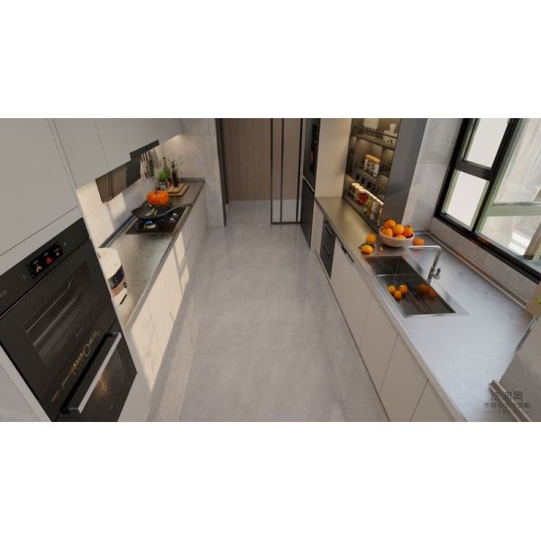 Fadior Double-Line Layout Beige Stainless Steel Modern Kitchen Cabinet