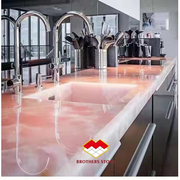 Big Slab Onyx Marble Stunning White Pink Onyx Stone for Wall Panel and Table Top