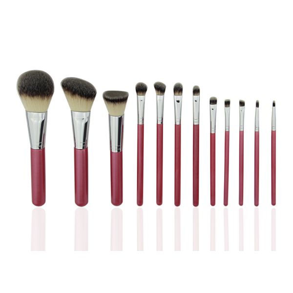 Quality Handmade 12 Pcs Professional Make Up Brush Set With PU Cup Holder Red Color wholesale