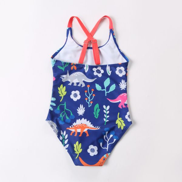Girl's Criss Cross Seam with dinosaur print one piece swimwear
