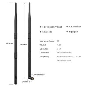 2400-2500MHz/5150-5850MHz High Gain 9dBi Indoor Wifi Antenna for 4g Signal