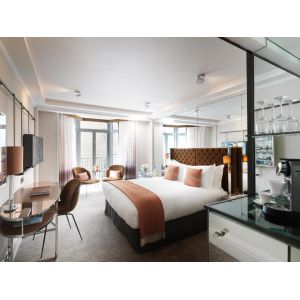 China Negeri Kedah hotel furniture supplier made Guestroom bedroom sets by Fabric bed and Stainless steel with wood desk table on sale