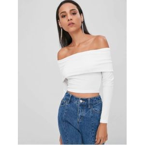 Spring New Design Off The Shoulder Crop Top Long Sleeve