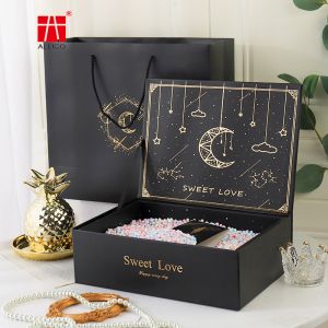 Rigid Magnetic 8x10 Presentation Boxes , Gold Foil Stamping Black Flat Pack