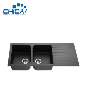 Double Bowl Granite Kitchen Sink With Wing Topmount Quartz Granite Stone