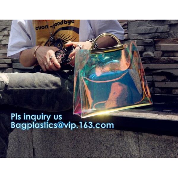 customized clear pvc tote bag handbag, Trendy Lady Handbags with Zipper Handle