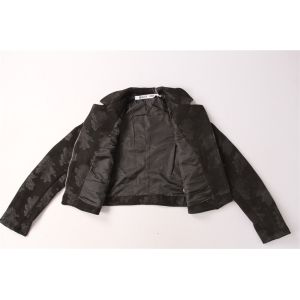 Black Red Cropped Ladies Suede Bomber Jacket With Jacquard Weave