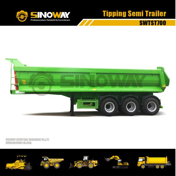 3 Axle Semi Low Bed Trailer , 70 Ton U Shape Dumping Semi Trailer