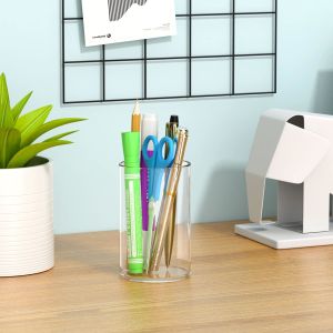 Acrylic Pen Holder 2 Pack,Clear Desktop Pencil Cup Stationery Organizer For