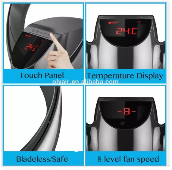Wall mounted Bladeless Fan remote control LED Screen