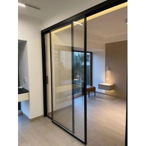 Cheap Modern Frosted Glass Gliding Aluminum Door Sliding Aluminium Door in Black Anodized Finish for sale