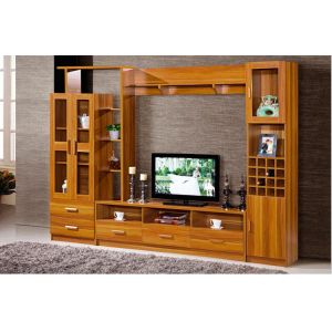 Moisture Resistant Dark Wood TV Stands For Flat Screens Melamine Paper Faced