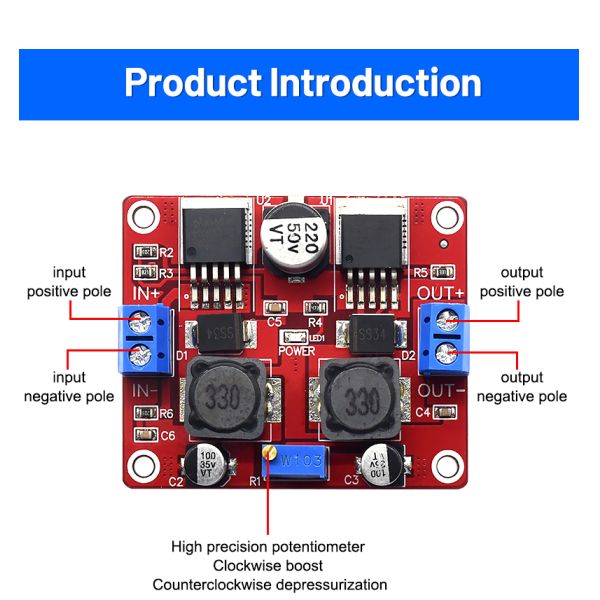 CA-2577 LM2596S 3A Step Down/Up DC-DC Automatic Voltage Regulation Module Board Mount Solar Panel Compatible Converter