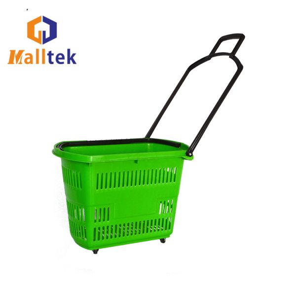 Quality Plastic HDPP Supermarket Basket With Wheels 45L Capacity wholesale